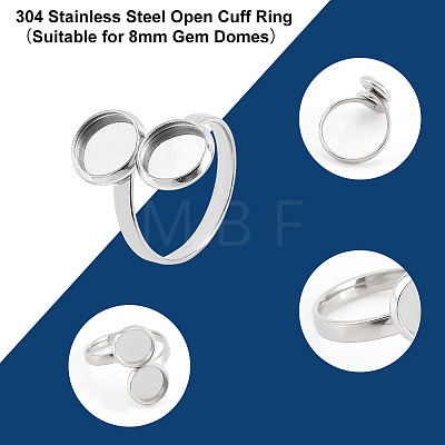   14Pcs 304 Stainless Steel Open Cuff Ring Findings STAS-PH0004-47-1