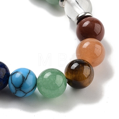 Natural Mixed Gemstone Round Beaded Chakra Stretch Bracelets BJEW-K251-01-1