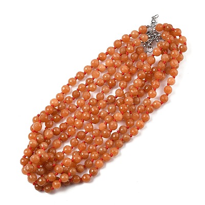 8mm Faceted Round Natural Red Aventurine Beaded Necklaces NJEW-F327-01A-04-1