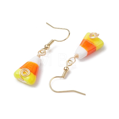 Candy Corn Handmade Lampwork Dangle Earrings EJEW-JE05869-1