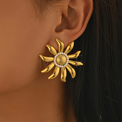 201 Stainless Steel Glass Seed Beaded Stud Earrings for Women BQ4917-1