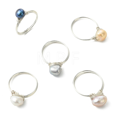 Copper Wired Natural Pearl Finger Rings RJEW-JR01037-1