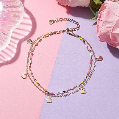 304 Stainless Steel Enamel Link Chains Anklets AJEW-AN00589-03-1