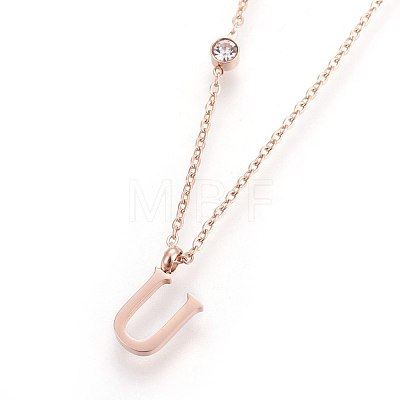 (Jewelry Parties Factory Sale)304 Stainless Steel Initial Pendant Necklaces NJEW-G321-04RG-U-1