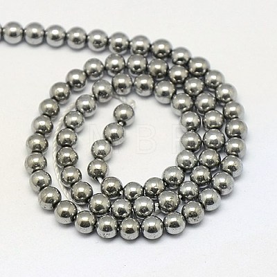 Electroplate Natural Pyrite Round Beads Strands G-L040-4mm-02-1