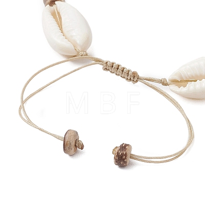 Ocean Theme Adjustable Cowrie Shell & Coconut Braided Bead Bracelets BJEW-JB11461-01-1