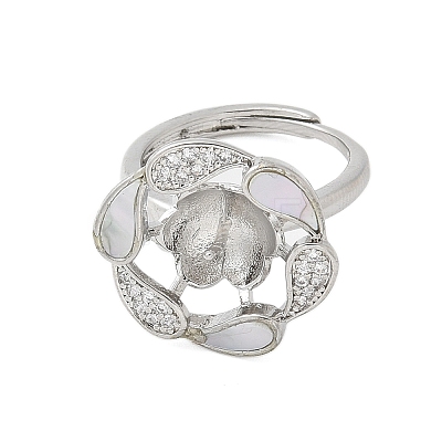 Flower Brass Shell & Cubic Zirconia Adjustable Ring Settings KK-K297-07P-1