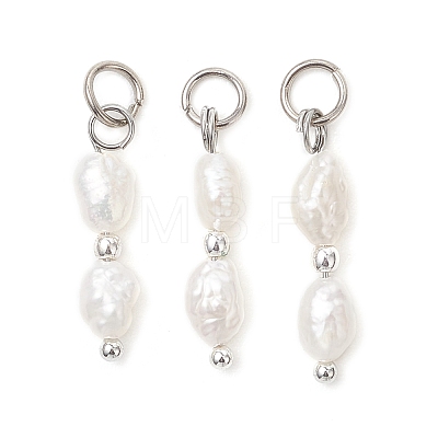 Natural Baroque Keshi Pearl & Electroplate Synthetic Non-magnetic Hematite Beaded Pendants PALLOY-JF04993-02-1