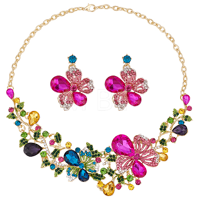 ANATTASOUL Colorful Rhinestone Flower of Life Pendant Necklace & Dangle Stud Earrings SJEW-AN0001-12-1