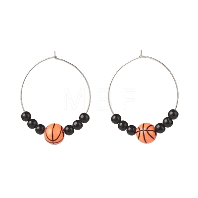 Sport Theme Acrylic Round Beaded Hoop Earrings EJEW-JE04977-1