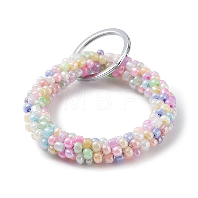 Glass Beaded Bracelet Wrist Keychain AJEW-Z018-01-1