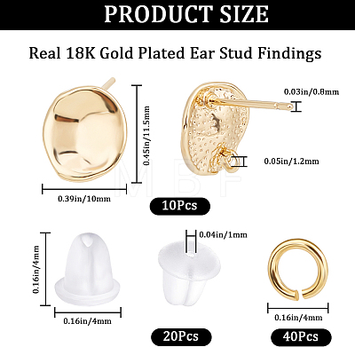 CREATCABIN 10Pcs Brass Stud Earring Findings KK-CN0002-47-1