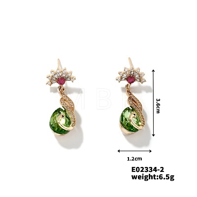 Exquisite Shiny Elegant Earrings with Green Water Drop Flower Design XF5569-1