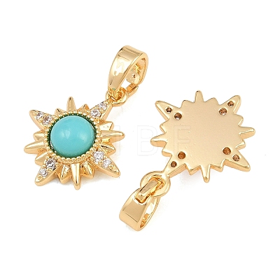 Brass Micro Pave Clear Cubic Zirconia with Synthetic Turquoise Charms KK-CBA2DE6-10G-02-1