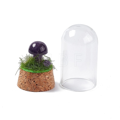 Natural Mixed Stone Mushroom Display Decoration with Glass Dome Cloche Cover G-E588-03-1