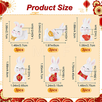 18Pcs 6 Style Rabbit Resin Display Decorations DJEW-CP0001-21-1