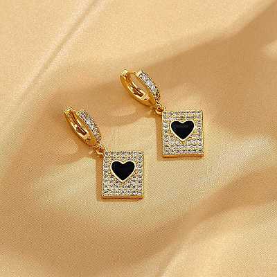 Clear Cubic Zirconia Hearts Card Poker Dangle Hoop Earrings EJEW-SW00011-07-1