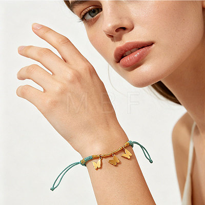 Boho 304 Stainless Steel Charm Braided Cotton Cord Adjustable Bracelets WG43BF0-01-1