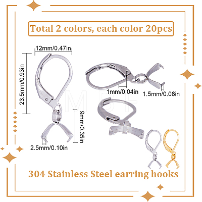 40Pcs 2 Colors 304 Stainless Steel Leverback Earring Findings STAS-SC0005-47-1