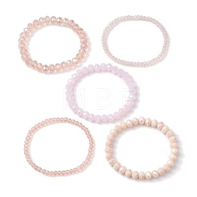 5Pcs 5 Styles Faceted Round Glass Beaded Stretch Bracelet Sets BJEW-JB10423-01-1