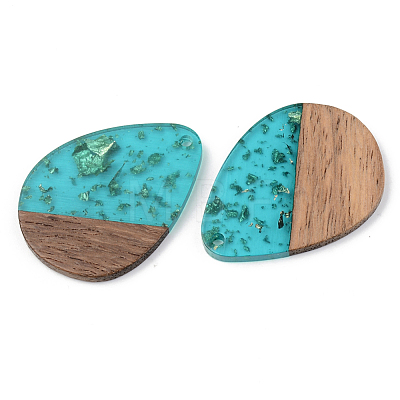 Transparent Resin & Walnut Wood Pendants RESI-S389-010A-B03-1