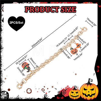   2Pcs Halloween Theme Alloy Enamel Pumpkin Jack-O'-Lantern & Witch Hat Charm Purse Strap Extenders AJEW-PH0004-99-1