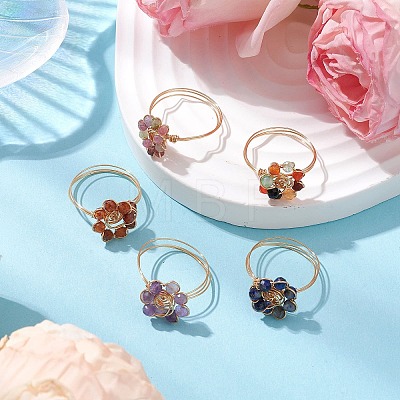 Flower Natural Gemstone Rings RJEW-JR00730-1