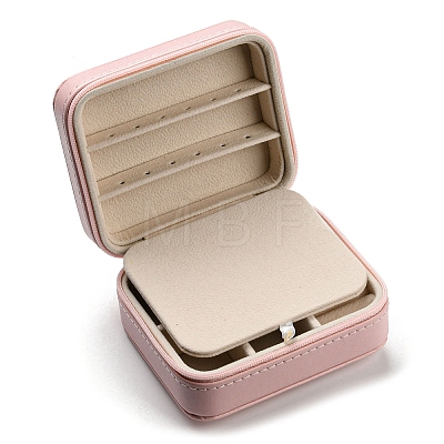 Rectangle PU Imitation Leather Jewelry Storage Zipper Boxes PAAG-PW0003-04B-1