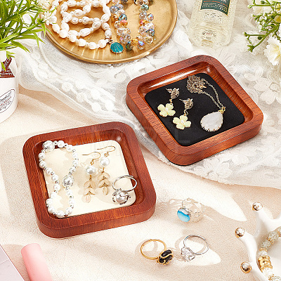 Square Wood Jewelry Storage Tray with Microfiber Fabric Mat Inside ODIS-WH0030-37A-02-1