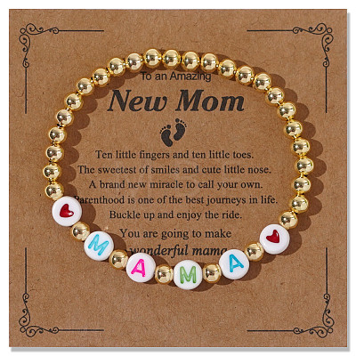 Mother's Day Brass Round Beads Strertch Bracelets SK3516-9-1