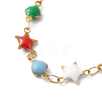 Enamel Star & Heart Link Chain Necklace NJEW-H169-02G-1