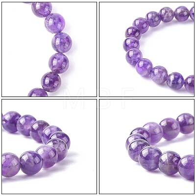 Natural Amethyst Round Beaded Stretch Bracelet X-BJEW-F293-04A-1