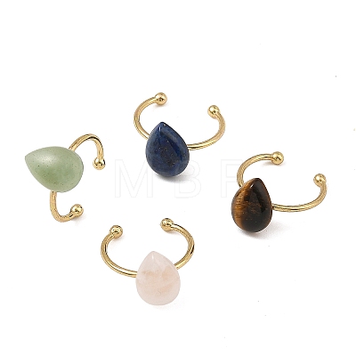 Natural Green Aventurine/Lapis Lazuli/Tiger Eye/Rose Quartz  Cuff Open Rings RJEW-JR01105-1