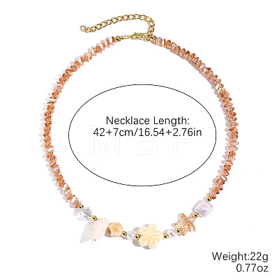 Ocean Porcelain & Plastic Pearl & Glass Flower Starfish Beaded Necklaces FS-WG8B806-16-1