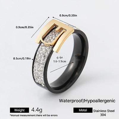 304 Stainless Steel Rhinestone Finger Rings for Couple FG1274-6-1
