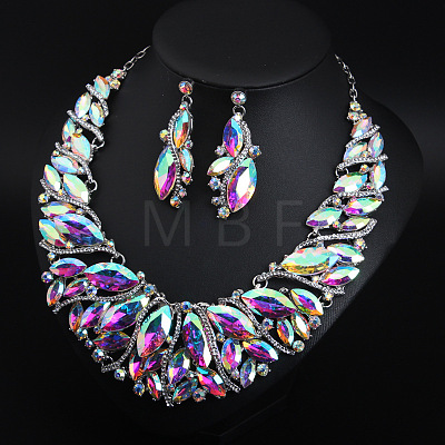 Alloy Rhinestone Pendant Necklaces & Teardrop Stud Dangle Earring Sets for Women WG99E9F-05-1