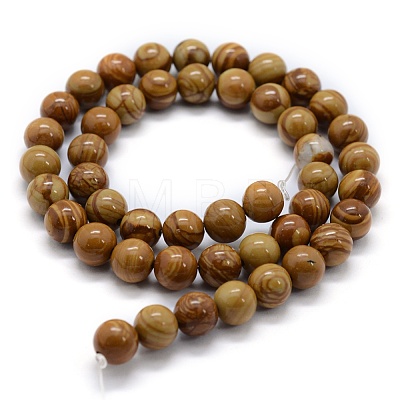 Natural Wood Lace Stone Beads Strands G-G763-05-4mm-1