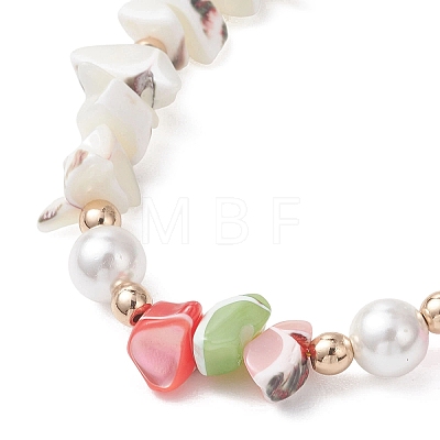 Dyed Natural Trochid Shell/Trochus Shell Chips Beaded Bracelets for Women BJEW-JB13130-03-1