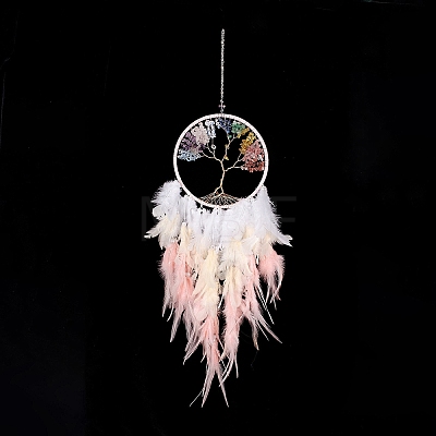Iron Woven Web/Net with Feather Pendant Decorations LS-AJEW-B017-24-1