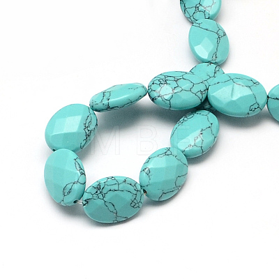 Faceted Oval Synthetic Turquoise Beads Strands G-R303-14-1