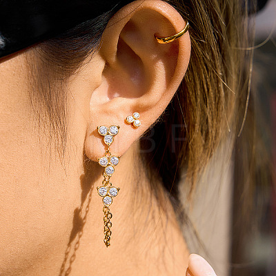 304 Stainless Steel Micro Pave Clear Cubic Zirconia Tassel Stud Earrings WG545B5-01-1