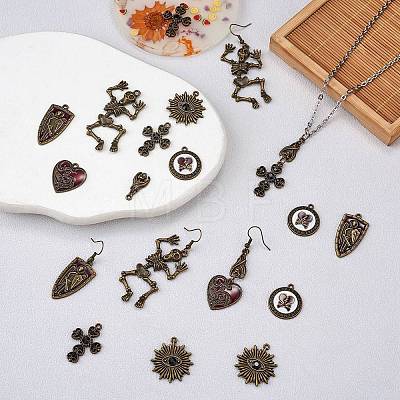 28Pcs 7 Style Tibetan Style Rack Plating Alloy Pendants FIND-SZ0002-98-1