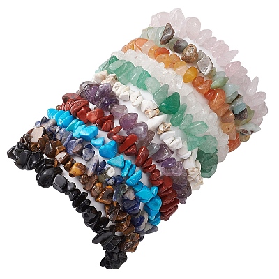 12Pcs 12 Styles Constellations Mixed Gemstone Chip Beaded Stretch Bracelets Sets BJEW-JB10931-1