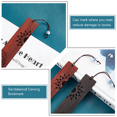   2Pcs 2 Colors Sandalwood Carving Bookmark AJEW-PH0003-36-1
