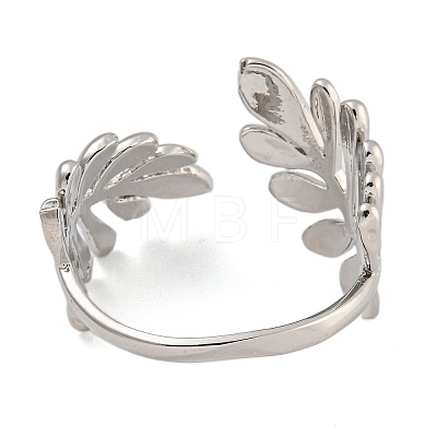 Leaf Rack Plating Brass Micro Pave Cubic Zirconia Open Cuff Rings for Women RJEW-I107-04P-1