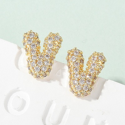 Brass Micro Pave Cubic Zirconia Stud Earrings EJEW-Z091-04G-V-1