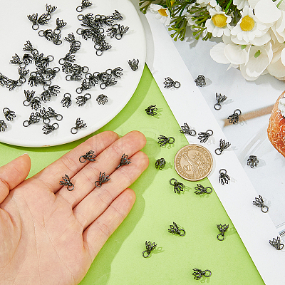 80Pcs Flower Rack Plating Brass Filigree Bead Cap Bails KK-FH0008-45B-1