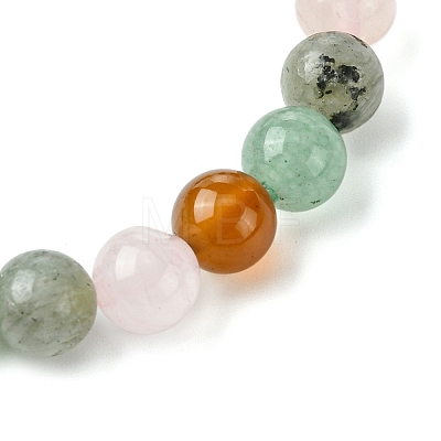 Natural Carnelian & Rose Quartz & Green Aventurine & Labradorite Round Beaded Stretch Bracelets BJEW-JB10910-05-1