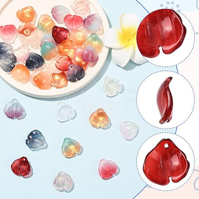 100Pcs 10 Colors Transparent Glass Petal Pendants GLAA-FS0002-71-1