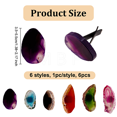 6Pcs 6 Styles Natural Agate Car Air Vent Clips HJEW-OC00061-1
